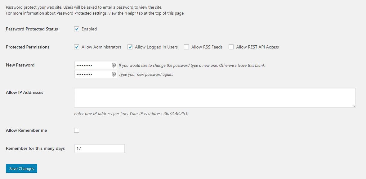 Password Protected Settings Dashboard