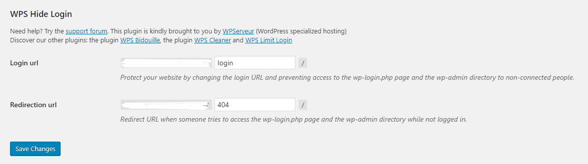 WPS Hide Login Settings Dashboard